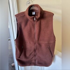 TNA Brown Fleece Vest with Stand-Up Collar
